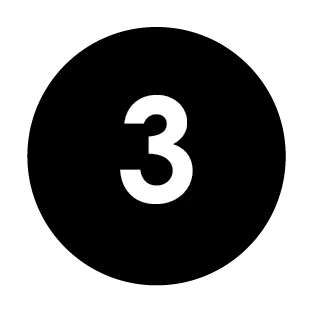 Black square with a bold white number 3 centered in the middle